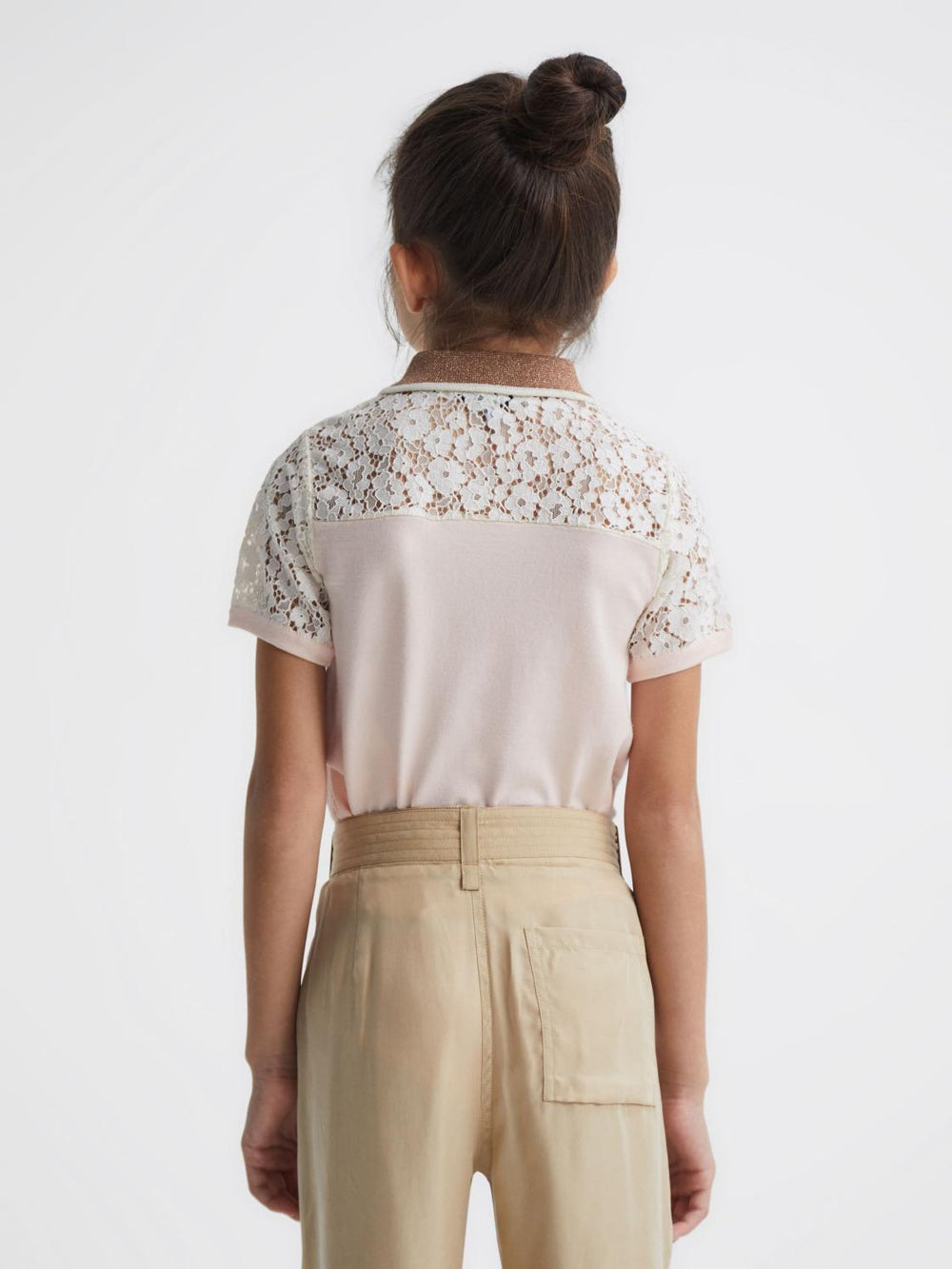 Reiss Knitwear | Eliza Lace Back Polo Pink - Children