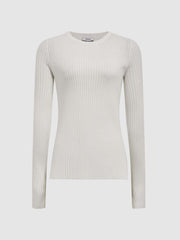 Reiss Knitwear | Elle Slim Fit Ribbed Crew Neck Split Sleeve Jumper Cream - Women