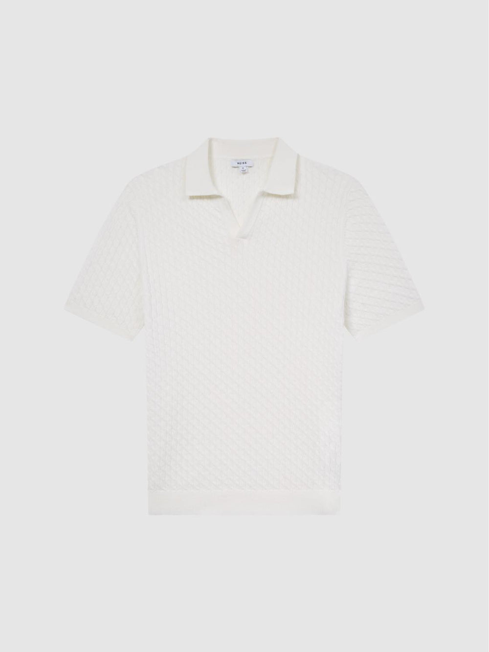 Reiss Knitwear | Federico Slim Fit Cable Knit Open Collar Polo Shirt Ecru - Men