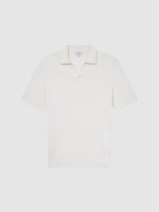 Reiss Knitwear | Federico Slim Fit Cable Knit Open Collar Polo Shirt Ecru - Men