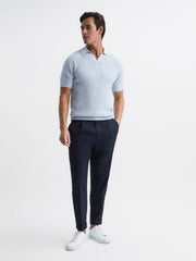 Reiss Knitwear | Federico Slim Fit Cable Knit Open Collar Polo Shirt Ecru - Men