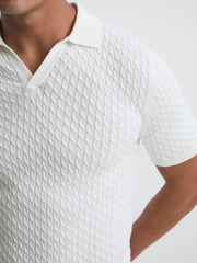 Reiss Knitwear | Federico Slim Fit Cable Knit Open Collar Polo Shirt Ecru - Men