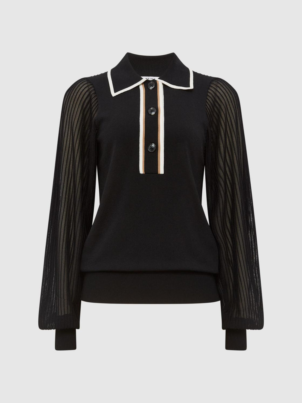 Reiss Knitwear | Fran Sheer Sleeve Top Black - Women