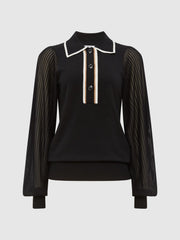 Reiss Knitwear | Fran Sheer Sleeve Top Black - Women