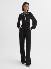 Reiss Knitwear | Fran Sheer Sleeve Top Black - Women