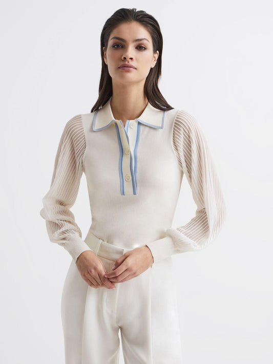 Reiss Knitwear | Fran Sheer Sleeve Top Black - Women