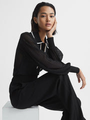 Reiss Knitwear | Fran Sheer Sleeve Top Black - Women