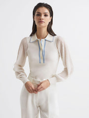 Reiss Knitwear | Fran Sheer Sleeve Top Black - Women