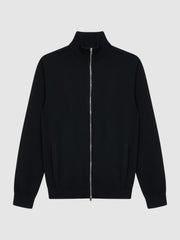 Reiss Knitwear | Hampshire Merino Wool Zip Through Jumper Black - Men
