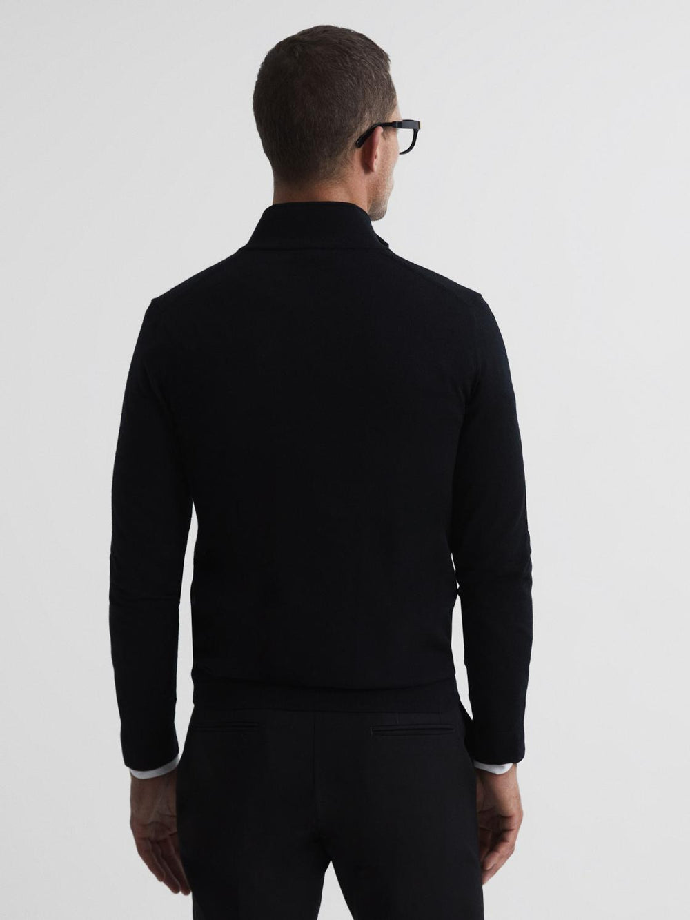 Reiss Knitwear | Hampshire Merino Wool Zip Through Jumper Black - Men