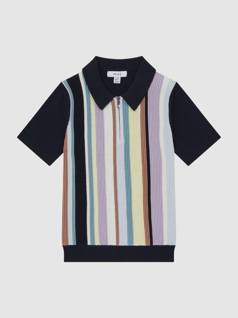 Reiss Knitwear | Harris Striped Ribbed Half Zip Polo T-Shirt Multi - Children