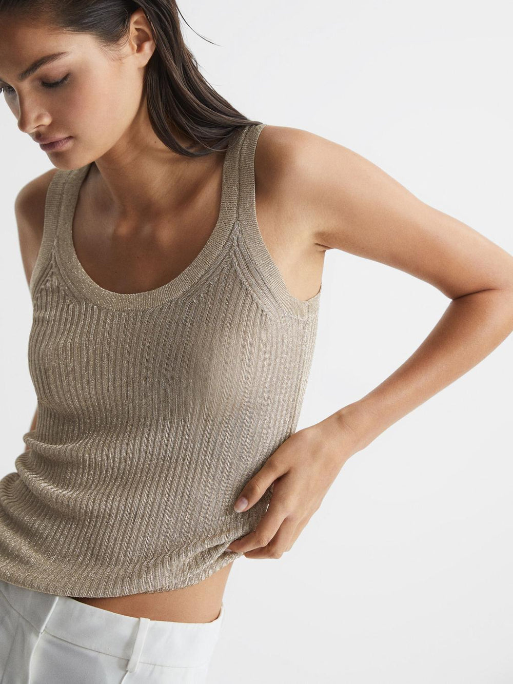 Reiss Knitwear | Imogen Metallic Vest Top Gold - Women