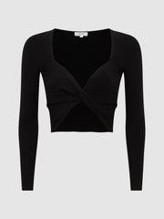Reiss Knitwear | Iona Knitted Twist Cropped Top Black - Women