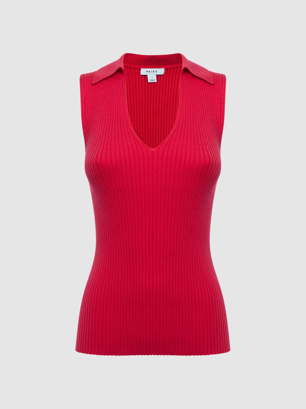 Reiss Knitwear | Izzie V-Neck Collared Sleeveless Top Pink - Women