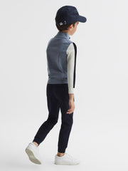 Reiss Knitwear | Leo Wool Colourblock Zip Neck Polo Airforce Blue Melange - Children