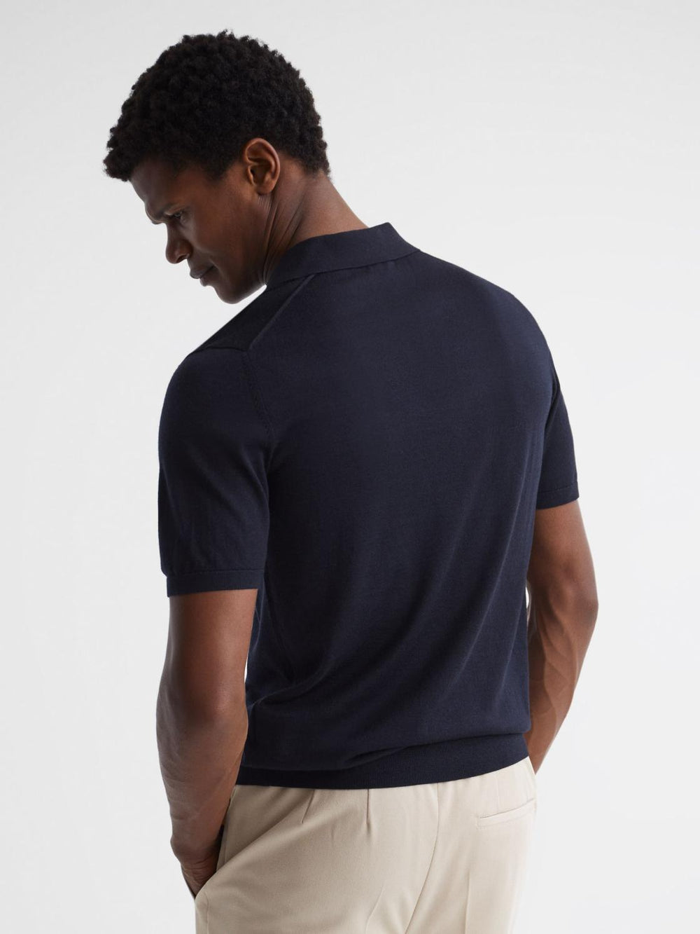 Reiss Knitwear | Malbec Open Collar Silk Merino Polo Shirt Navy - Men