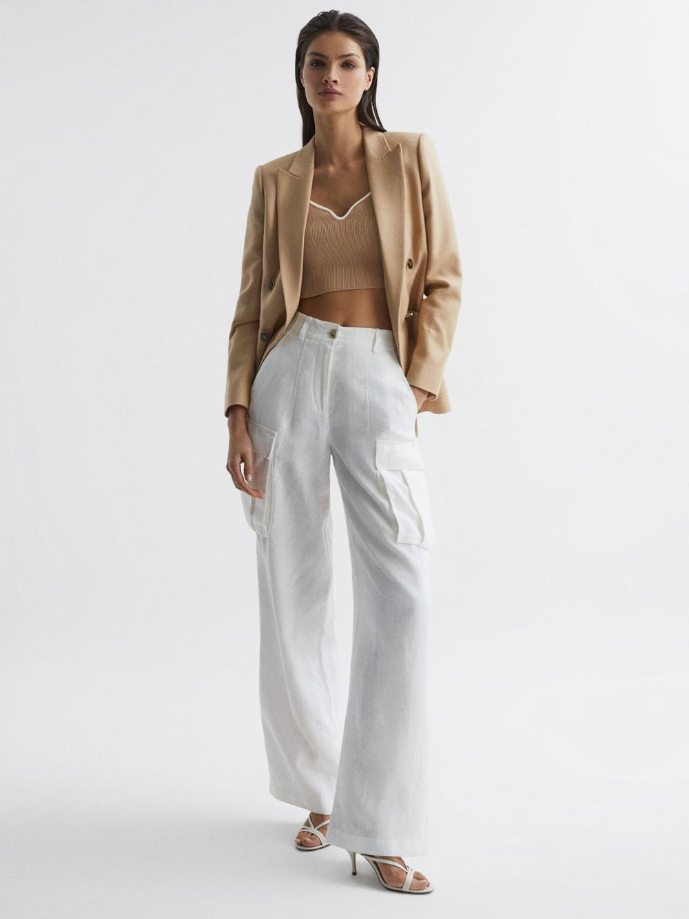 Reiss Knitwear | Marion Cropped Sweetheart Neckline Top Camel/ivory - Women