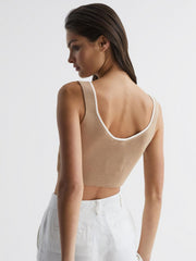Reiss Knitwear | Marion Cropped Sweetheart Neckline Top Camel/ivory - Women