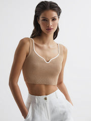 Reiss Knitwear | Marion Cropped Sweetheart Neckline Top Camel/ivory - Women