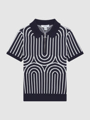 Reiss Knitwear | Maycross Half-Zip Striped Polo T-Shirt Navy/white - Children