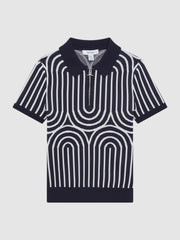 Reiss Knitwear | Maycross Half-Zip Striped Polo T-Shirt Navy/white - Children