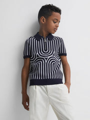Reiss Knitwear | Maycross Half-Zip Striped Polo T-Shirt Navy/white - Children