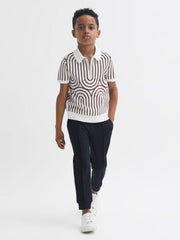 Reiss Knitwear | Maycross Half-Zip Striped Polo T-Shirt White/brown - Children