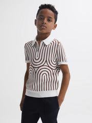 Reiss Knitwear | Maycross Half-Zip Striped Polo T-Shirt White/brown - Children