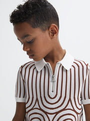 Reiss Knitwear | Maycross Half-Zip Striped Polo T-Shirt White/brown - Children