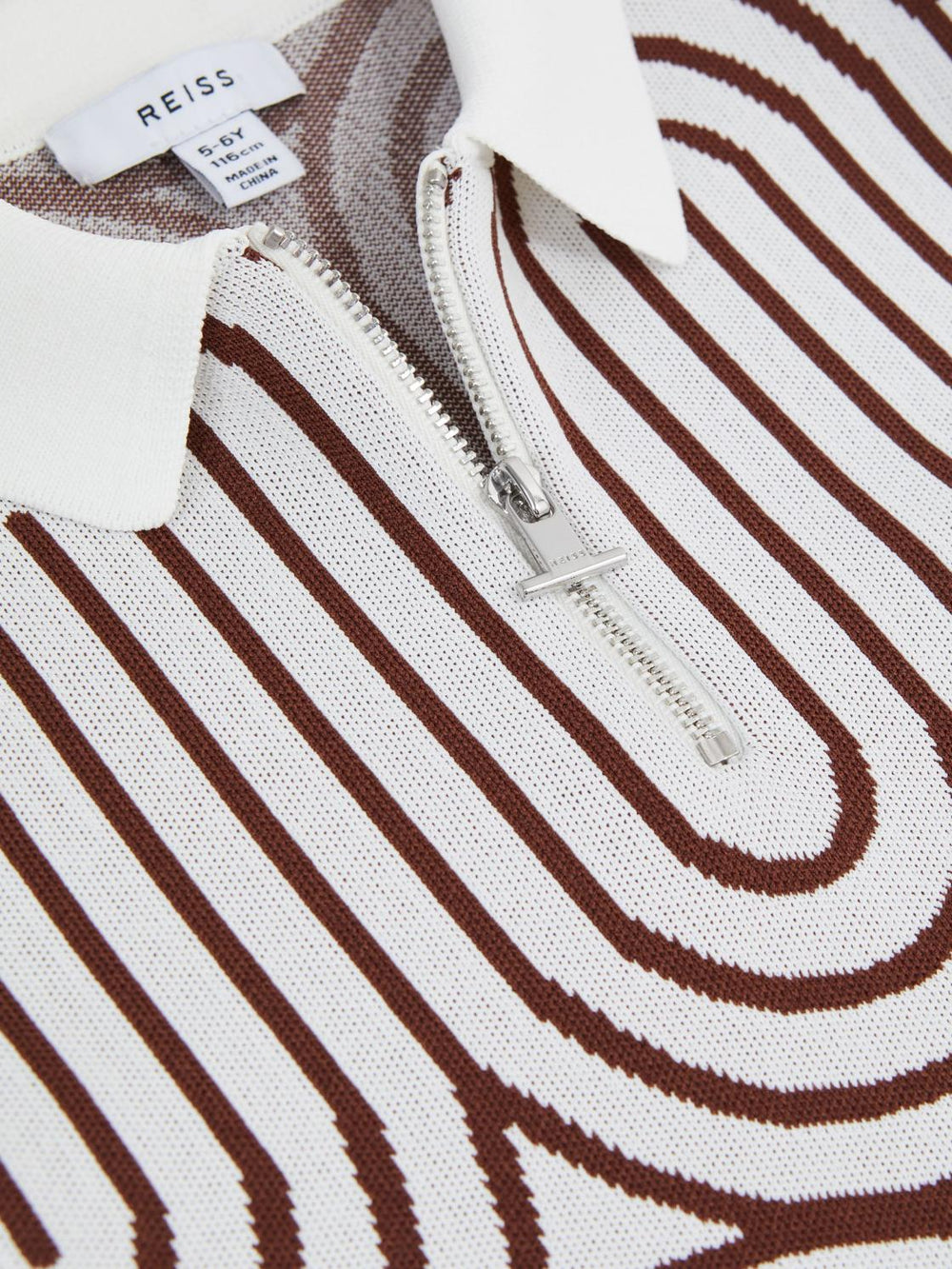 Reiss Knitwear | Maycross Half-Zip Striped Polo T-Shirt White/brown - Children