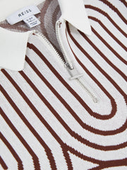 Reiss Knitwear | Maycross Half-Zip Striped Polo T-Shirt White/brown - Children