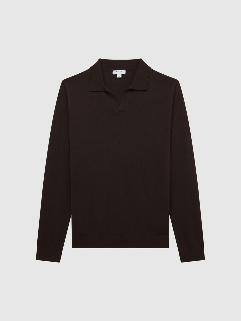 Reiss Knitwear | Milburn Merino Wool Open Collar Polo Shirt Bitter Chocolate - Men