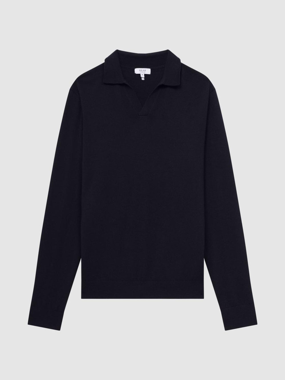 Reiss Knitwear | Milburn Merino Wool Open Collar Polo Shirt Navy - Men