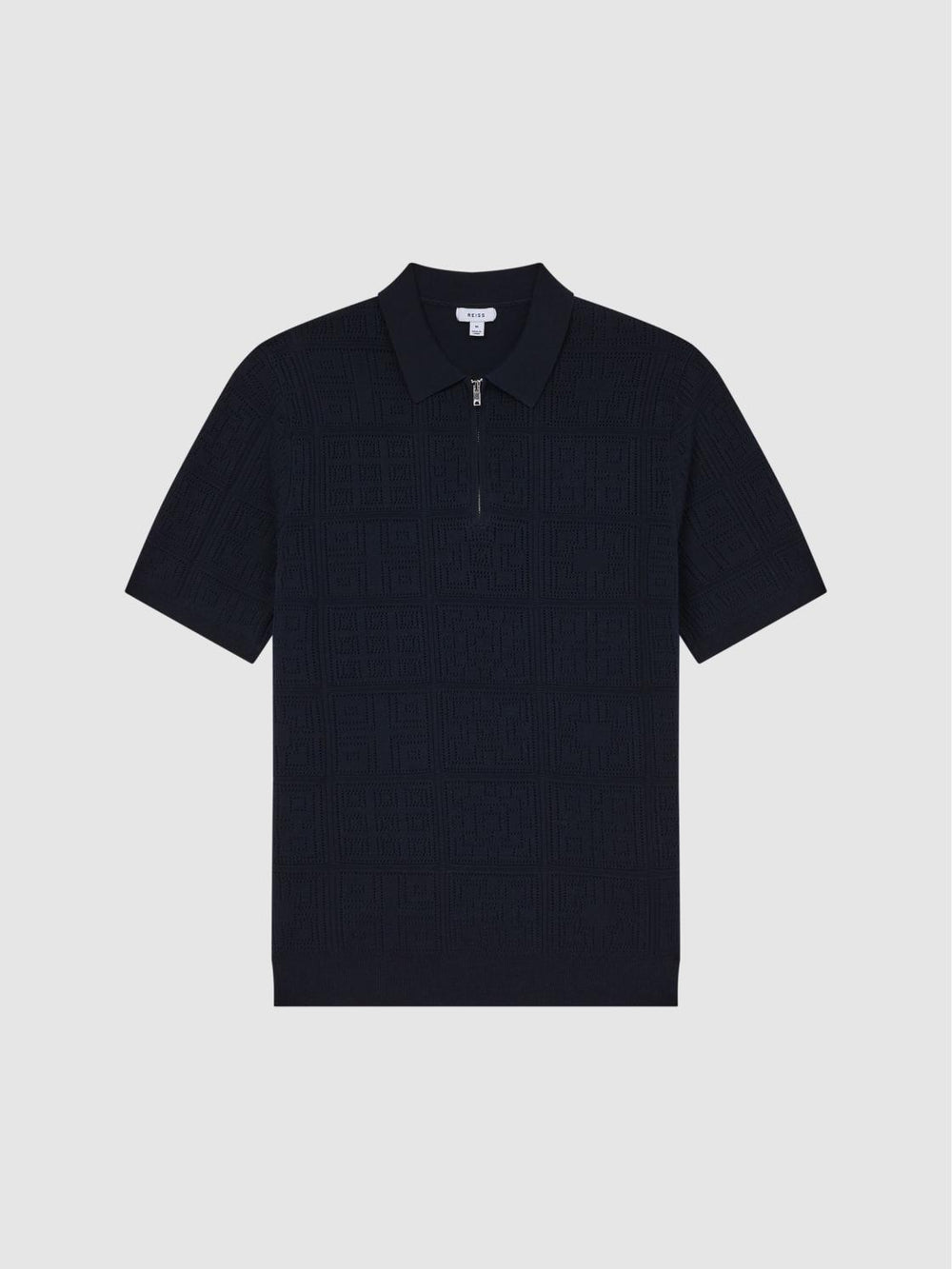 Reiss Knitwear | Mosaic Half Zip Textured Polo Shirt Airforce Blue - Men