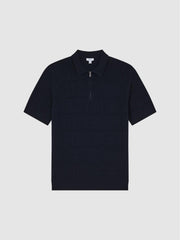Reiss Knitwear | Mosaic Half Zip Textured Polo Shirt Airforce Blue - Men