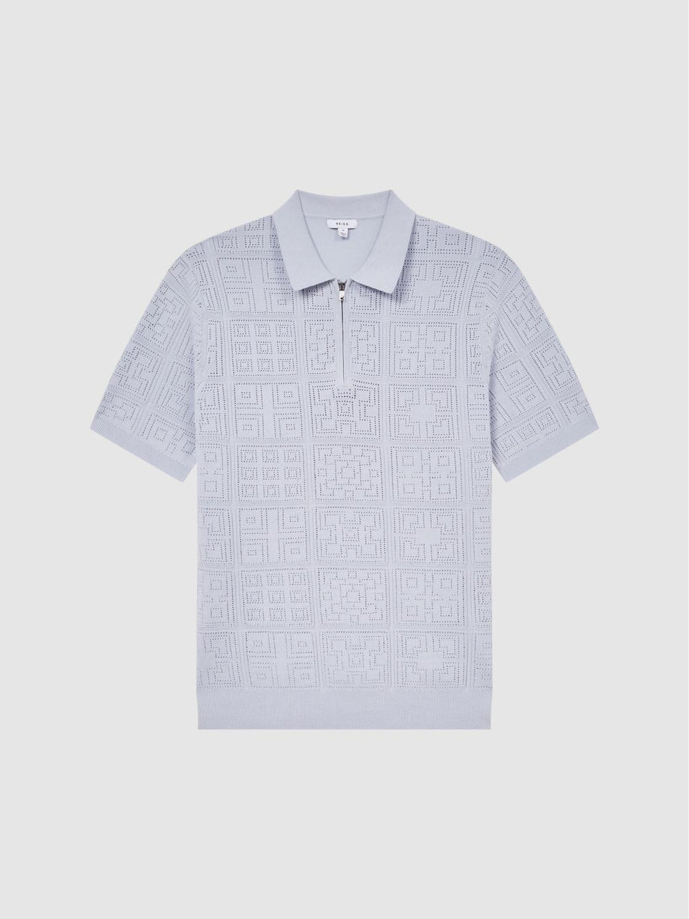 Reiss Knitwear | Mosaic Half Zip Textured Polo Shirt Soft Blue - Men
