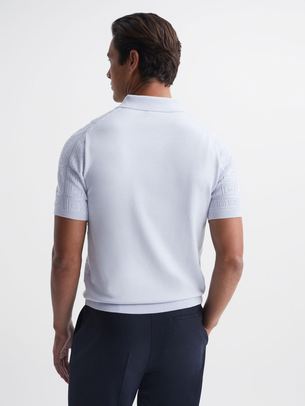 Reiss Knitwear | Mosaic Half Zip Textured Polo Shirt Soft Blue - Men