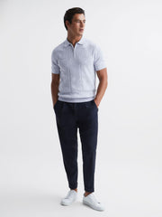 Reiss Knitwear | Mosaic Half Zip Textured Polo Shirt Soft Blue - Men