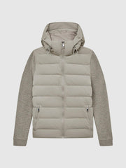 Reiss Knitwear | Murphy Zip Close Hybrid Knitted Hoodie Soft Grey - Men