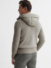 Reiss Knitwear | Murphy Zip Close Hybrid Knitted Hoodie Soft Grey - Men
