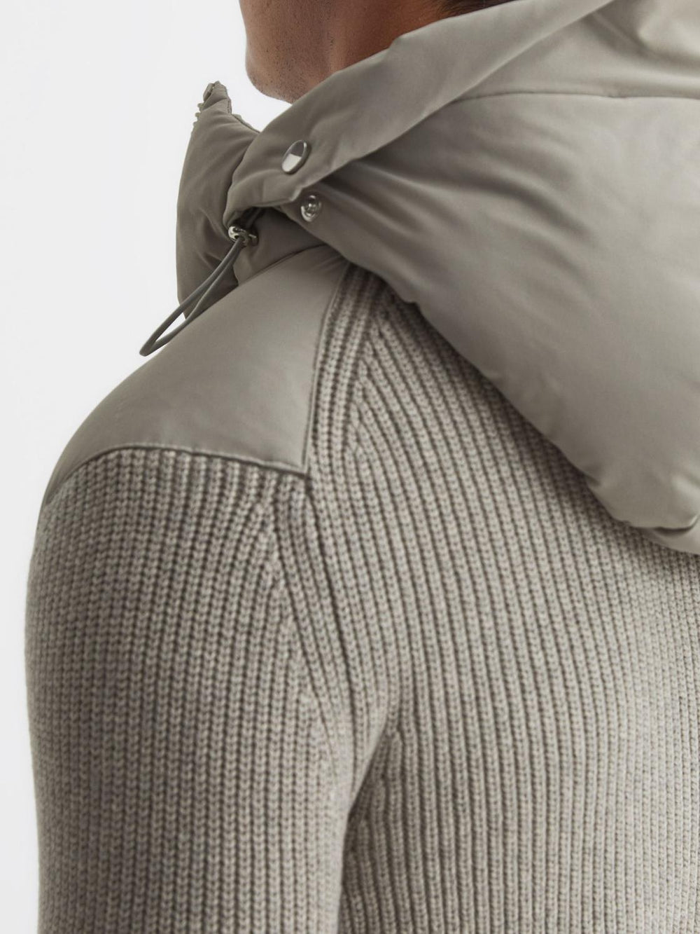 Reiss Knitwear | Murphy Zip Close Hybrid Knitted Hoodie Soft Grey - Men