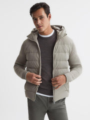 Reiss Knitwear | Murphy Zip Close Hybrid Knitted Hoodie Soft Grey - Men
