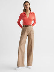 Reiss Knitwear | Nellie Deep V-Collared Knit Top Blue - Women