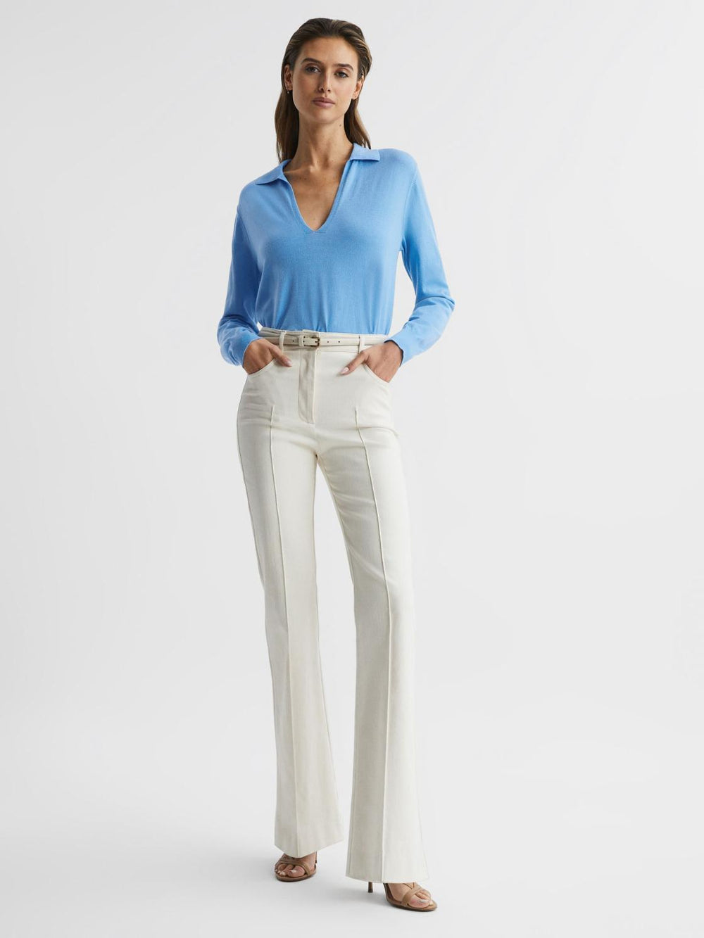 Reiss Knitwear | Nellie Deep V-Collared Knit Top Blue - Women