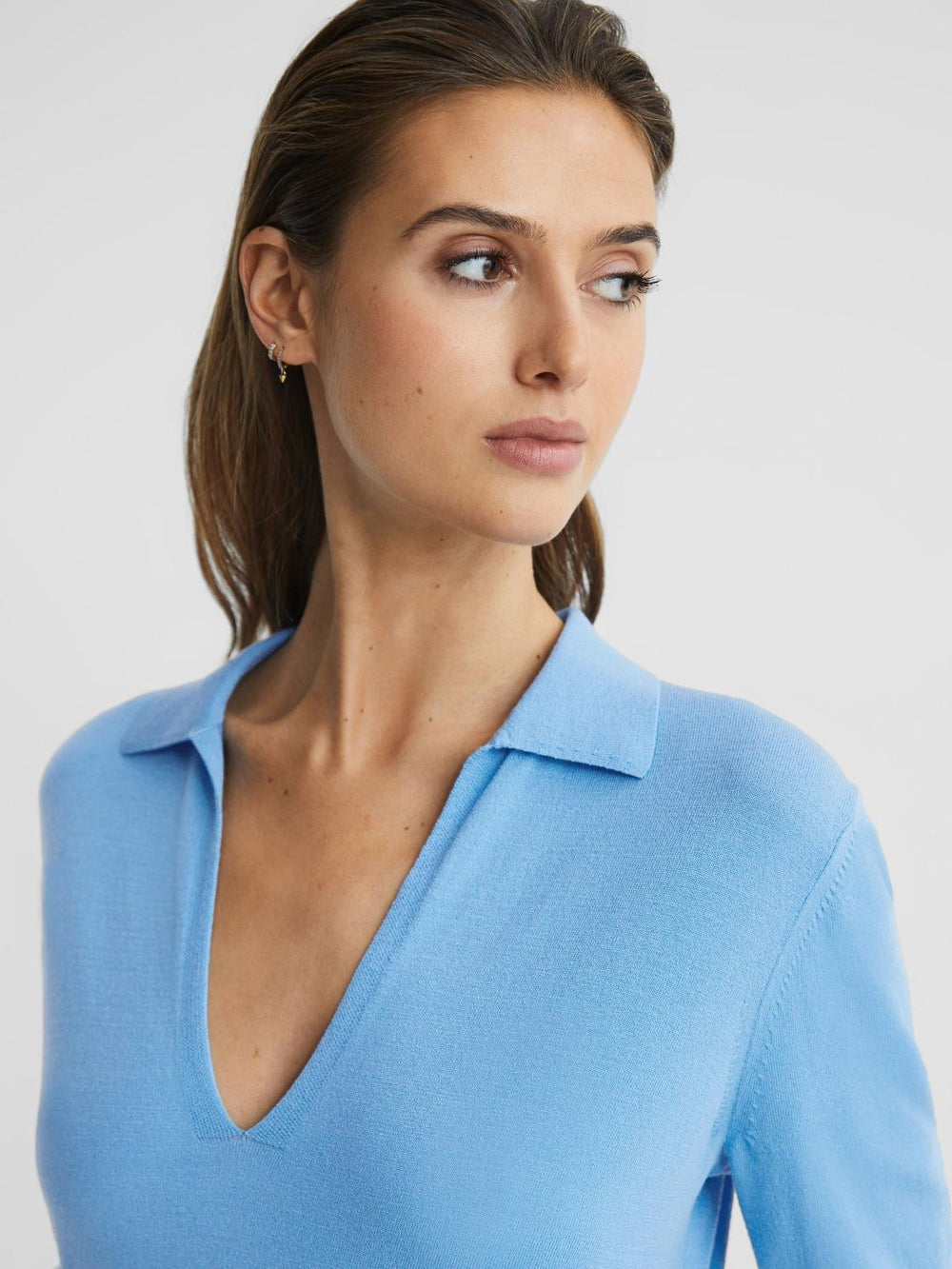 Reiss Knitwear | Nellie Deep V-Collared Knit Top Blue - Women