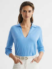 Reiss Knitwear | Nellie Deep V-Collared Knit Top Blue - Women