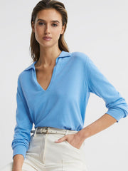Reiss Knitwear | Nellie Deep V-Collared Knit Top Blue - Women