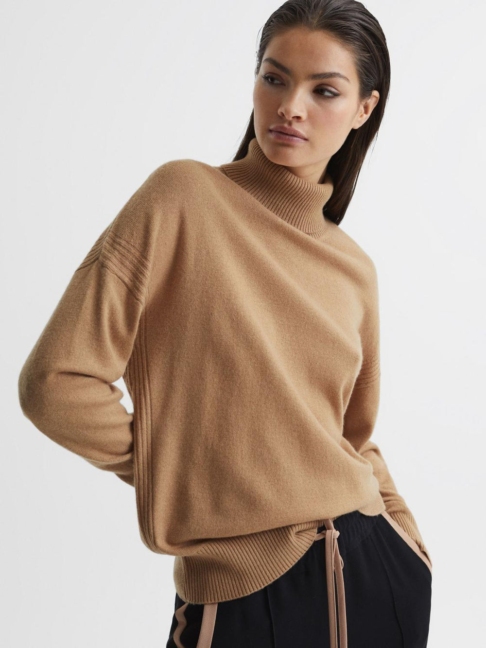 Reiss Knitwear | Nova Knitted Roll Neck Jumper Black/camel - Women