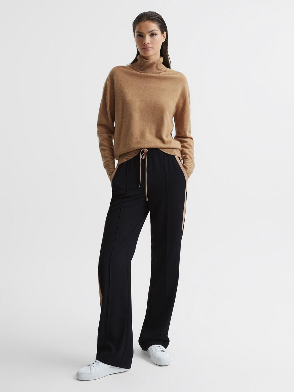 Reiss Knitwear | Nova Knitted Roll Neck Jumper Black/camel - Women