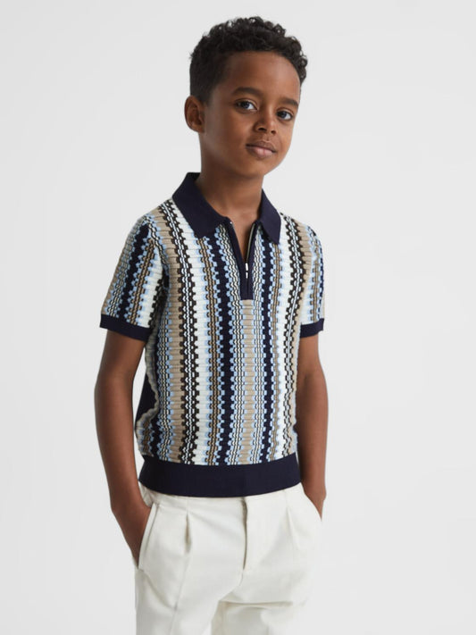 Reiss Knitwear | Redbourne Half-Zip Knitted Polo Shirt Navy - Children